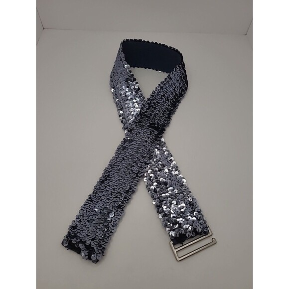 Vintage Sequin Womens Belt Size Large Blue 80s 90s Retro Funky Disco Stretch - Picture 4 of 8